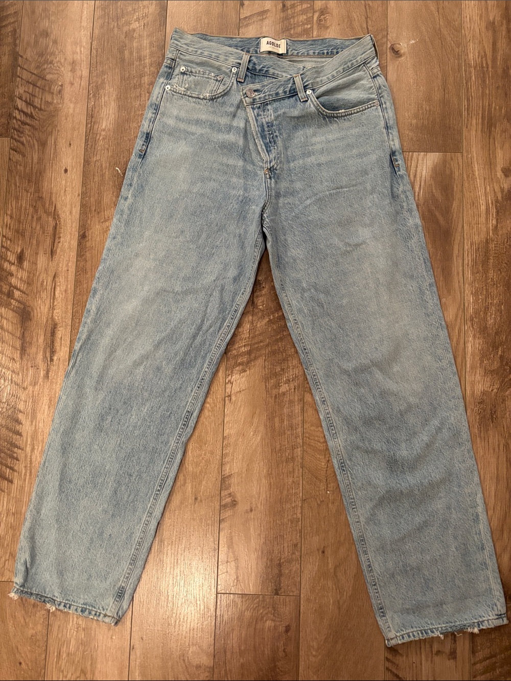 Agolde Light Blue Criss Cross Relaxed Straight Jeans